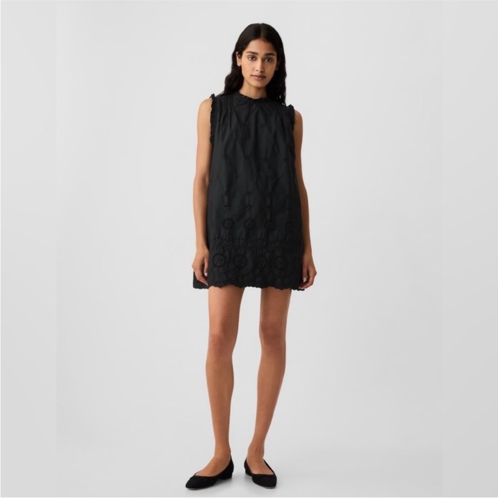 Gap x Doen Dress eyelet ruffle mini dress black sleeveless medium NEW baby doll